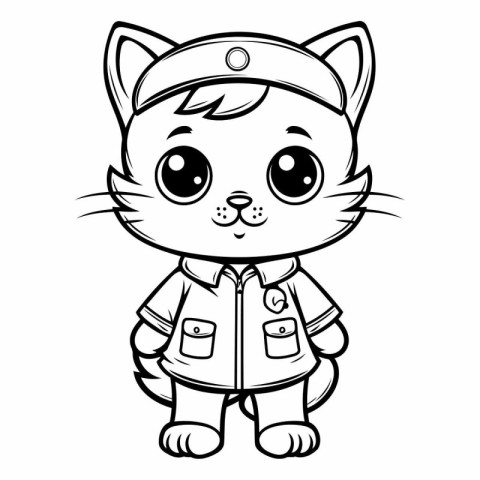 Black and White Cartoon Illustration of Cute Cat Animal Characte