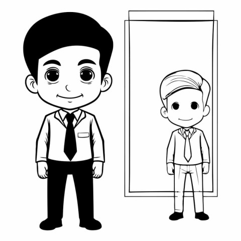 Businessman and businessman cartoon in front of door vector illu