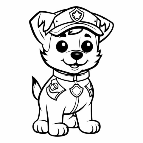 Black and White Cartoon Illustration of Cute Puppy Police Dog fo