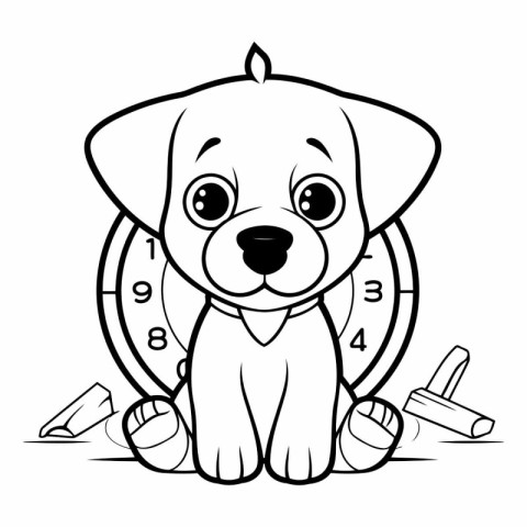 Black and White Cartoon Illustration of Cute Puppy Dog Animal Ch