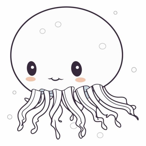 Illustration of a Cute Jellyfish in the Sea. Vector