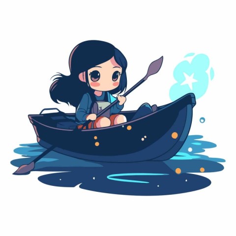 Cute little girl rowing on a boat.