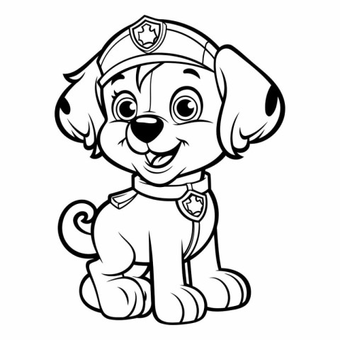 Black and White Cartoon Illustration of Cute Puppy Police Dog Co