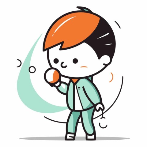 Boy playing ping pong in cartoon comic style.