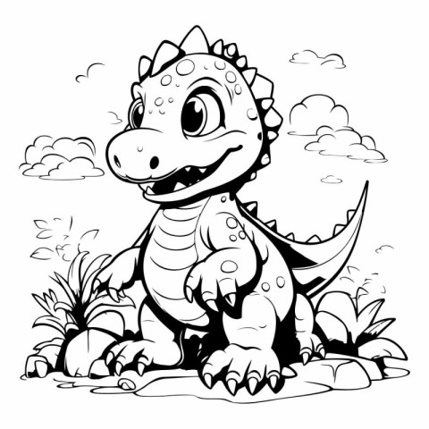 Cute dinosaur on a background of the landscape.