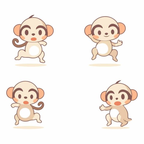 Monkey cartoon character vector illustration set. Cute cartoon m