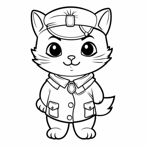 Black and White Cartoon Illustration of Cute Cat Sailor Characte