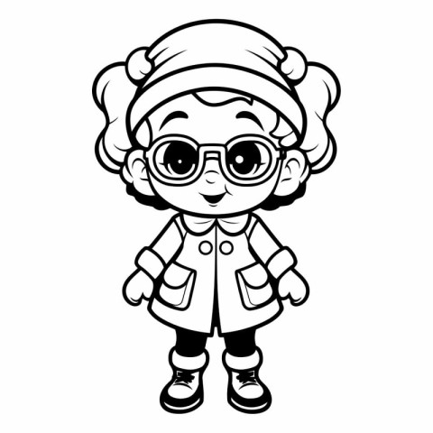 Black and White Cartoon Illustration of Cute Little Girl Charact