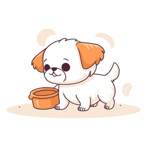 Cute cartoon dog with a bowl of food.