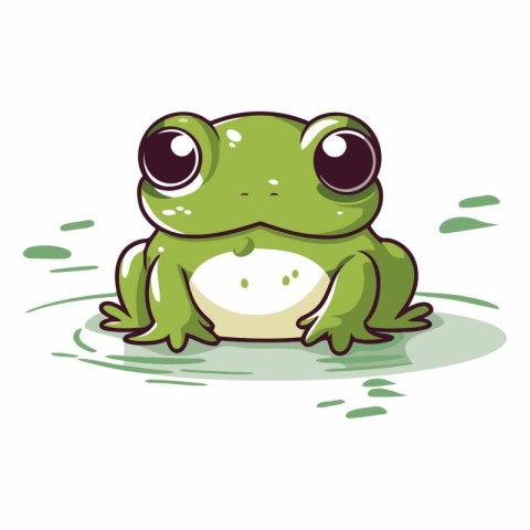 Cute cartoon frog on water isolated on white background.