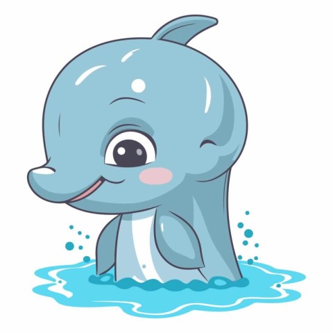 Cute cartoon baby whale swimming in the water.