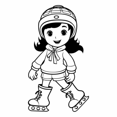 cute little girl with skates and helmet vector illustration grap