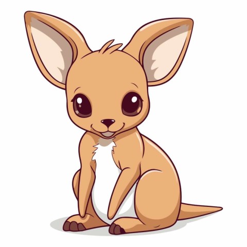 Cute cartoon kangaroo sitting on white background.