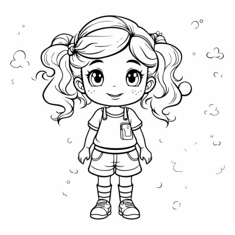 Coloring Page Outline Of cartoon little girl.