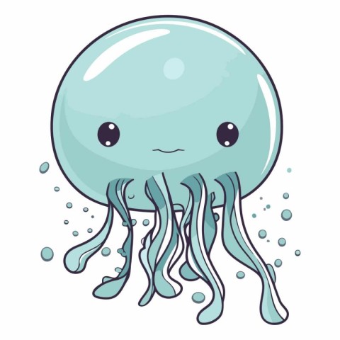 Illustration of a Cute Blue Jellyfish Floating in the Ocean