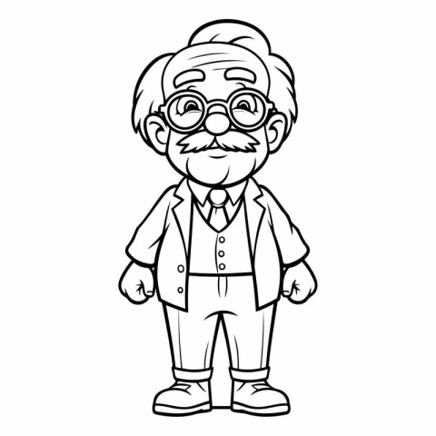 Black and White Cartoon Illustration of Grandfather Comic Charac