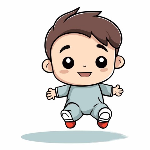 Cute little boy running cartoon vector illustration. Happy baby