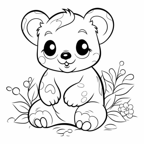 Coloring book for children: cute koala with flowers and leaves