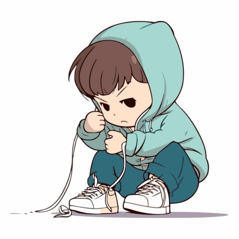 Illustration of a boy trying to listen to music with earphones