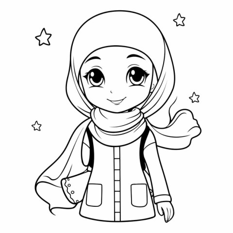 Cute muslim girl in hijab for coloring book.