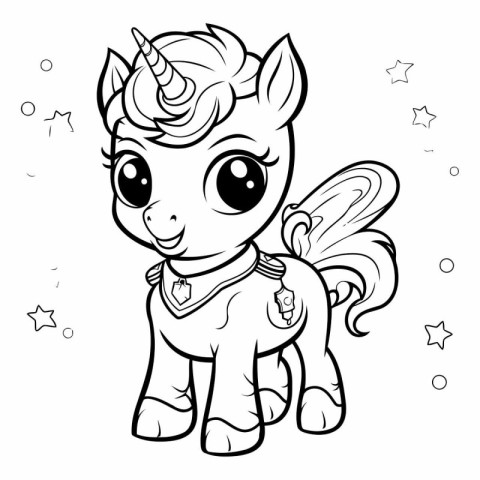 Black and White Cartoon Illustration of Cute Unicorn Animal for