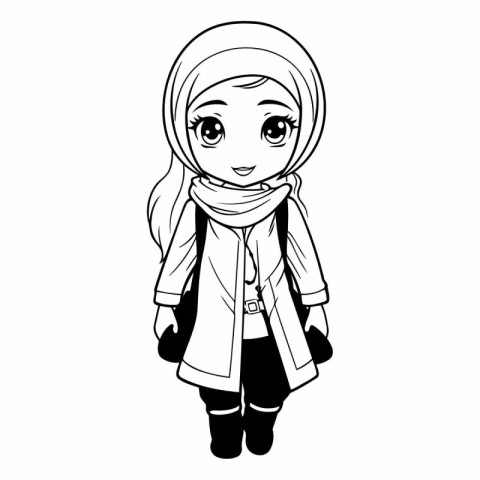 cute little muslim girl with hijab cartoon vector illustration g