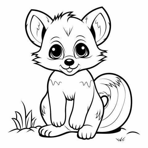 Black and White Cartoon Illustration of Cute Little Fox Animal C