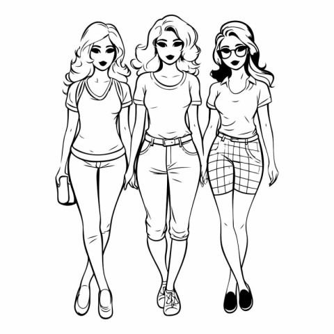 Fashion girls sketch of beautiful young women in summer clothes.