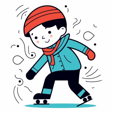 Vector illustration of a boy skating in winter clothes. Cartoon