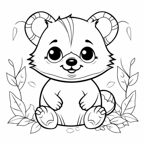 Cute little hamster sitting on the grass for coloring book.