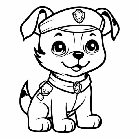 Black and White Cartoon Illustration of Cute Puppy Police Dog Co