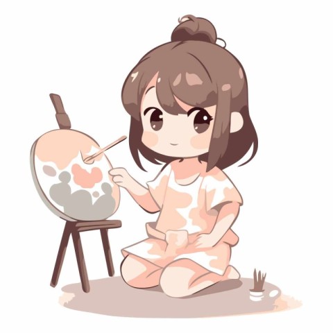 Illustration of a Cute Little Girl Painting a Picture on White B