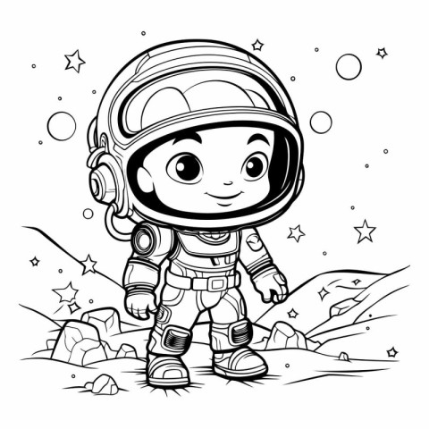 Cute astronaut in space suit for coloring book.