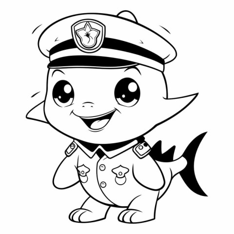 Black and White Cartoon Illustration of Cute Policeman Animal Ch