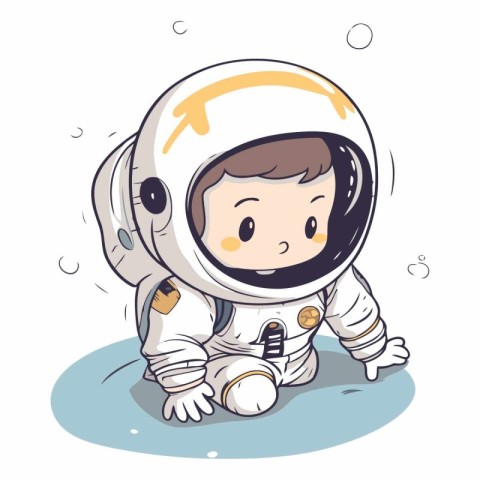 Cute little boy in astronaut suit on white background.