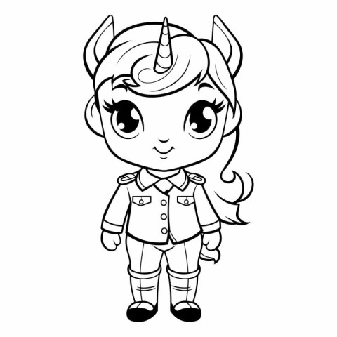 Black and White Cartoon Illustration of Cute Unicorn Fantasy Cha