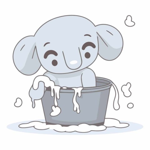 Cute elephant washing in a bucket of water.