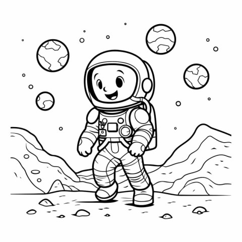 Astronaut in space coloring book for children.