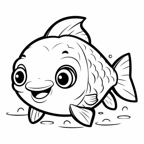 Black and White Cartoon Illustration of Cute Fish Animal Charact