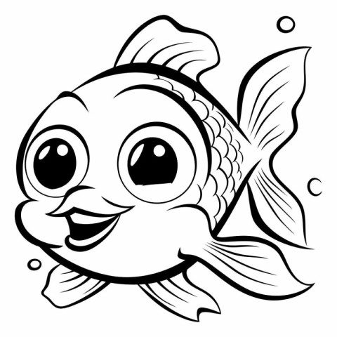 Black and White Cartoon Illustration of Cute Fish Animal Charact