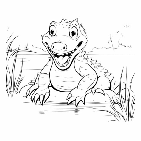 Cartoon crocodile on the river for coloring book.