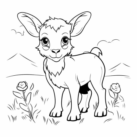 Cute cartoon bunny in the meadow for coloring book.