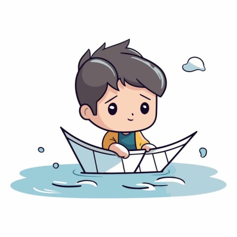 cute boy in boat cartoon vector illustration graphic design vect