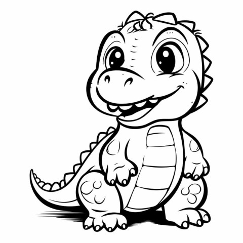 Cute Dinosaur - Black and White Cartoon Illustration. Vector Art