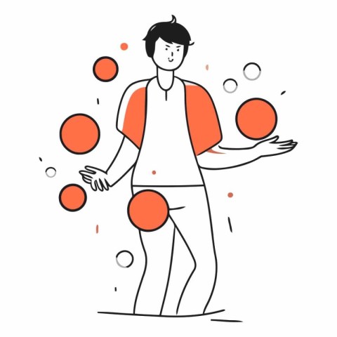 Man playing table tennis in doodle style.