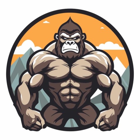 Mascot illustration of a strong gorilla bodybuilder flexing musc