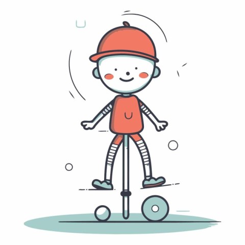 Little boy playing golf. Cartoon character. Line art.