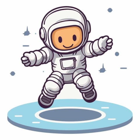 Astronaut running in puddle isolated on white background.