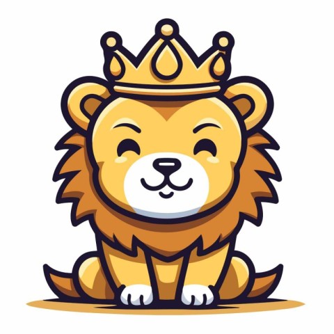 Lion King Animal Cartoon Mascot Character Vector Icon Illustrati