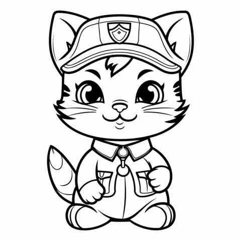 Black and White Cartoon Illustration of Cute Wildcat Animal Colo